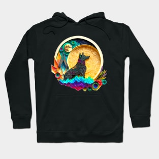 German Shepherd Dog Space Full Moon Planets Stars Cute Art Digital Painting Hoodie